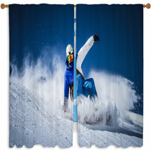 Man Snow Boarding In A Slope At Winter Window Curtains 79354420