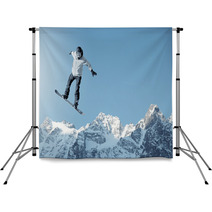 Man Snowboarding With Icy Mountain Background Backdrops 66369995
