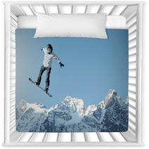 Man Snowboarding With Icy Mountain Background Nursery Decor 66369995