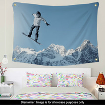 Man Snowboarding With Icy Mountain Background Wall Art 66369995