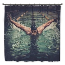 Man Swims Using Breaststroke Technique Bath Decor 100797043