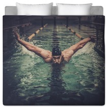 Man Swims Using Breaststroke Technique Bedding 100797043