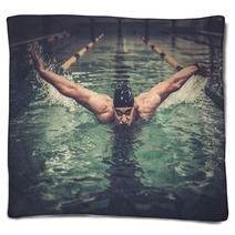 Man Swims Using Breaststroke Technique Blankets 100797043