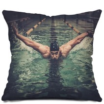 Man Swims Using Breaststroke Technique Pillows 100797043