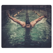 Man Swims Using Breaststroke Technique Rugs 100797043