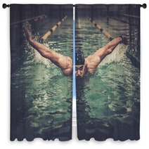 Man Swims Using Breaststroke Technique Window Curtains 100797043