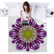 Mandala Chrysanthemum Flower Kaleidoscope Isolated On White Blankets 57088788