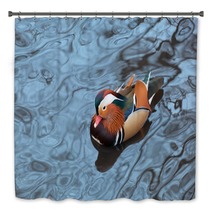 Mandarin Duck Floats In A Pond In Winter Day Bath Decor 80319810