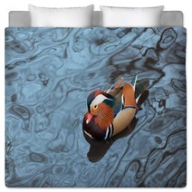 Mandarin Duck Floats In A Pond In Winter Day Bedding 80319810