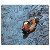 Mandarin Duck Floats In A Pond In Winter Day Rugs 80319810