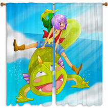 Manga Illustration Of A Person Riding A Dragon Window Curtains 48102272
