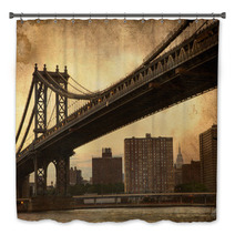 Manhattan Bridge New York City Retro Style With Texture Bath Decor 57464084