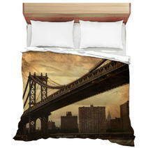 Manhattan Bridge New York City Retro Style With Texture Bedding 57464084