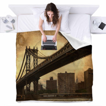 Manhattan Bridge New York City Retro Style With Texture Blankets 57464084