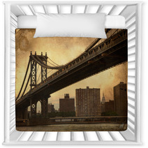 Manhattan Bridge New York City Retro Style With Texture Nursery Decor 57464084