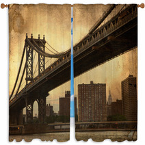 Manhattan Bridge New York City Retro Style With Texture Window Curtains 57464084