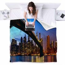 Manhattan Panorama With Brooklyn Bridge At Sunset In New York Blankets 51808000