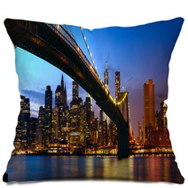 Manhattan Panorama With Brooklyn Bridge At Sunset In New York Pillows 51808000