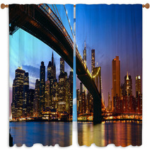 Manhattan Panorama With Brooklyn Bridge At Sunset In New York Window Curtains 51808000