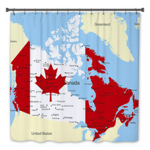 Map Of Canada Country Coloured By National Flag Bath Decor 9724607