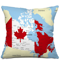 Map Of Canada Country Coloured By National Flag Pillows 9724607