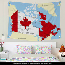 Map Of Canada Country Coloured By National Flag Wall Art 9724607