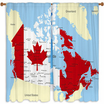 Map Of Canada Country Coloured By National Flag Window Curtains 9724607