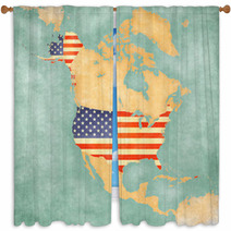 Map Of North America – USA (vintage Series) Window Curtains 54740581