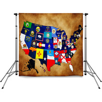 Map Of USA With State Flags Backdrops 38292089