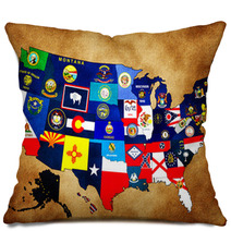 Map Of USA With State Flags Pillows 38292089