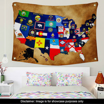 Map Of USA With State Flags Wall Art 38292089