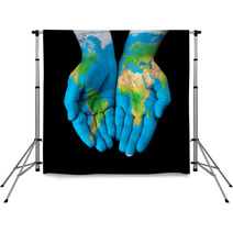 Map Painted On Hands Showing Concept  The World In Our Hands Backdrops 46322831