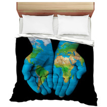 Map Painted On Hands Showing Concept  The World In Our Hands Bedding 46322831