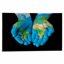 Map Painted On Hands Showing Concept  The World In Our Hands Rugs 46322831
