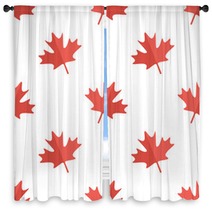 Maple Leaf Flat Design White And Red Symbol Of Canada Seamless Pattern Background Window Curtains 112243115