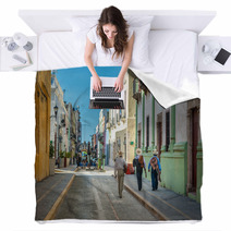 Mariachi Historical Streets Of Colonial Campeche City Mexico Blankets 68126705