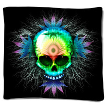 Marijuana Psychedelic Skull Blankets 64915417