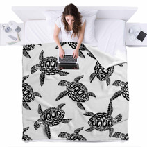 Marine Turtles Seamless Background Pattern Blankets 65980059