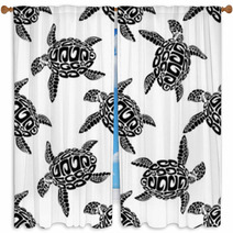 Marine Turtles Seamless Background Pattern Window Curtains 65980059