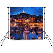 Marseille France Panorama At Night The Harbour Backdrops 46441603