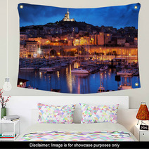 Marseille France Panorama At Night The Harbour Wall Art 46441603