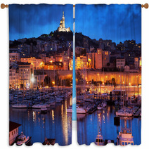 Marseille France Panorama At Night The Harbour Window Curtains 46441603