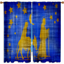 Mary,joseph And Baby Walking In Desert. Window Curtains 36747698