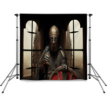 Medieval Khight In The Armor With The Sword And Helmet Backdrops 60347412
