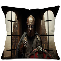 Medieval Khight In The Armor With The Sword And Helmet Pillows 60347412