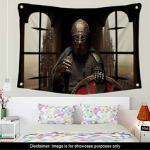 Medieval Khight In The Armor With The Sword And Helmet Wall Art 60347412