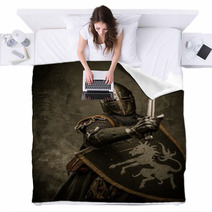 Medieval Knight On Grey Background Blankets 45511269