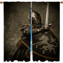Medieval Knight On Grey Background Window Curtains 45511269