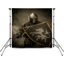 Medieval Knight With Sword And Shield Against Stone Wall Backdrops 48836901