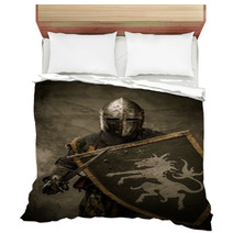 Medieval Knight With Sword And Shield Against Stone Wall Bedding 48836901